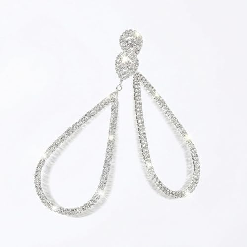 Silver Rhinestone Dangle Earrings for Women, Oversized Teardrop Drop Earrings, Sparkling Crystal Chandelier Jewelry for Wedding, Prom Earring Fashion Jewelry