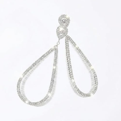 Silver Rhinestone Dangle Earrings for Women, Oversized Teardrop Drop Earrings, Sparkling Crystal Chandelier Jewelry for Wedding, Prom Earring Fashion Jewelry