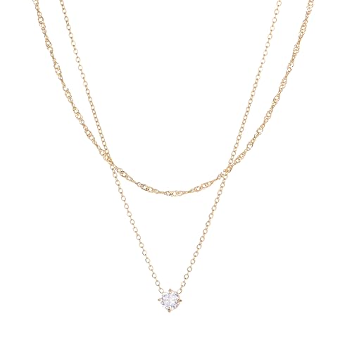 Cubic Zirconia Necklaces for Women 18K Gold Plated Tear drop Necklace Dainty Layered CZ Lariat Diamond Necklace - color: Layered CZ-Gold