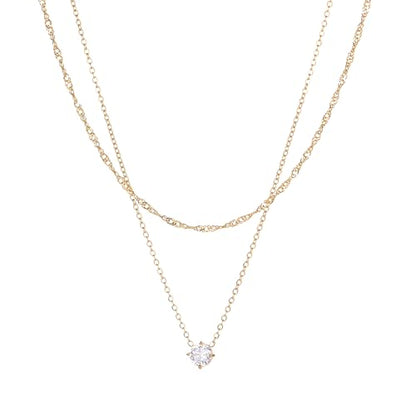 Cubic Zirconia Necklaces for Women 18K Gold Plated Tear drop Necklace Dainty Layered CZ Lariat Diamond Necklace - color: Layered CZ-Gold