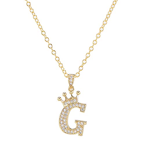 Pingyongchang Letter A-Z pendant necklace Crown letter pendant Charming initials chain necklace, inlaid crystal letter necklace - color: crown-G