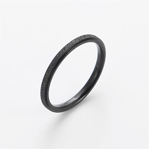 Women's Stainless Steel 2mm Thin Stacking Midi Rings Silver Rose Gold Sand Blast Finish Engagement Wedding Bands Size 3 to 10 - color: Black