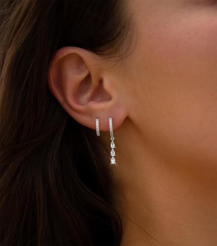 NIXMAX Gold/Silver CZ Dangle Hoop Earrings Set for Women Drop Earrings | 14K Gold Silver Plated，Cartilage Earrings Stack Set for Multiple Piercing,Huggie Earrings,Hypoallergenic,Jewelry Gifts - style: SL-cz dangle set-2 Pairs