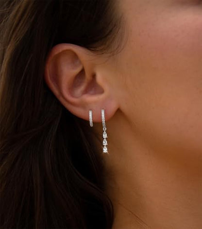 NIXMAX Gold/Silver CZ Dangle Hoop Earrings Set for Women Drop Earrings | 14K Gold Silver Plated，Cartilage Earrings Stack Set for Multiple Piercing,Huggie Earrings,Hypoallergenic,Jewelry Gifts - style: SL-cz dangle set-2 Pairs