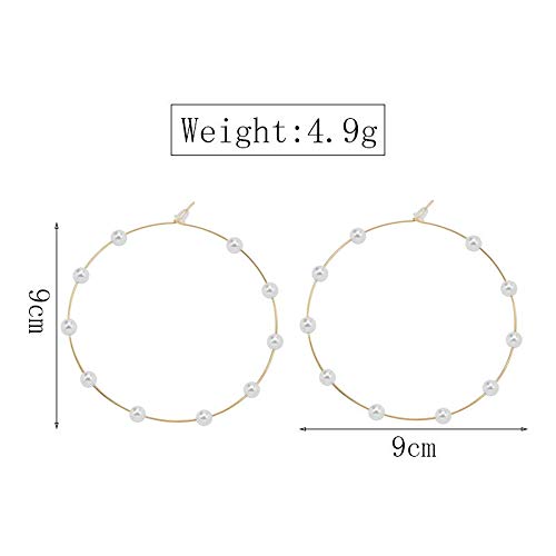 Jumbo Huge Hoops Large Pearls Thin Gold Silver Dangle Lightweight Fashion Chic Jewelry Gift for Women - size: 90mm gold