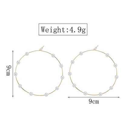 Jumbo Huge Hoops Large Pearls Thin Gold Silver Dangle Lightweight Fashion Chic Jewelry Gift for Women - size: 90mm gold