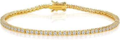 2.0MM Tennis Bracelet for Women and Men，18K White/Yellow Gold Plated Round 2mm Cubic Zirconia Classic Tennis Bracelet - color: Gold Plated, size: 6.5 inch