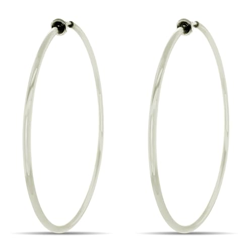 Clip On Spring Hoop Earrings for Non-Pierced Ears - color: White, size: 60mm