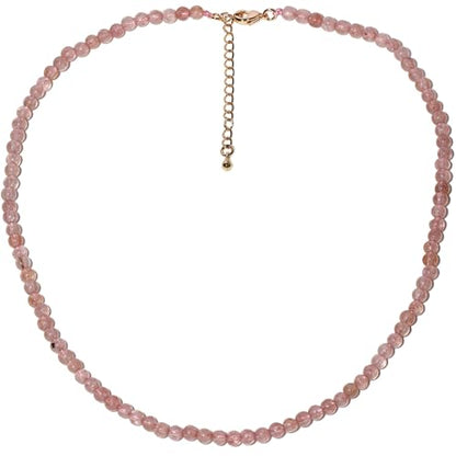 Simple 4mm Gemstones and Crystals Choker Necklace Unisex 16"-18" | Necklaces for Women Men, Adjustable, 40-45 cm Chain Length, Handmade, Spiritual Gemstones, Positive Energy, Daily Wear - style: Strawberry Quartz