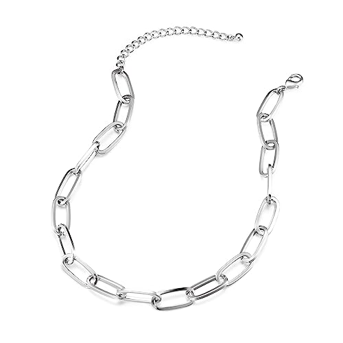 LANE WOODS Chunky Gold Necklace and Bracelet Set for Women, Paperclip Chain | Matching necklace and bracelet set, polished paperclip links, chunky statement style for layering, daily wear, and gifting - color: silver