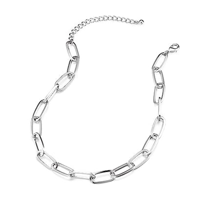 LANE WOODS Chunky Gold Necklace and Bracelet Set for Women, Paperclip Chain | Matching necklace and bracelet set, polished paperclip links, chunky statement style for layering, daily wear, and gifting - color: silver