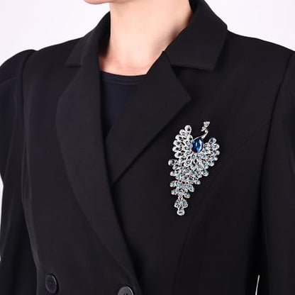 Elegant Floral Brooch Pins for Women, Crystal Pearl Rhinestone CZ Flower Lapel Pin Wedding Party Exquisite Brooches and Pins for Women Ladies - color: Silver+Blue