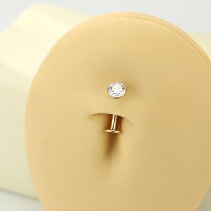 G23 Titanium Belly Jewelry 14G Flat Bottom Floating Belly Button Rings Curved Belly Barbell Navel Ring Belly Piercing 8/10/12/14mm Navel Rings Belly Piercings Jewelry for Women - color: Style1:Rose Gold+Clear CZ