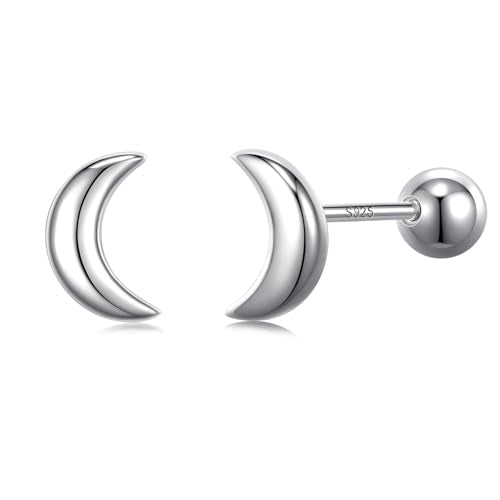 JSGEMSLEE Hypoallergenic 925 Sterling Silver Stud Earrings for Women With Screw Back Small Butterfly Heart Flower Earrings for Girls Tragus Cartilage Jewelry Gifts - color: moon