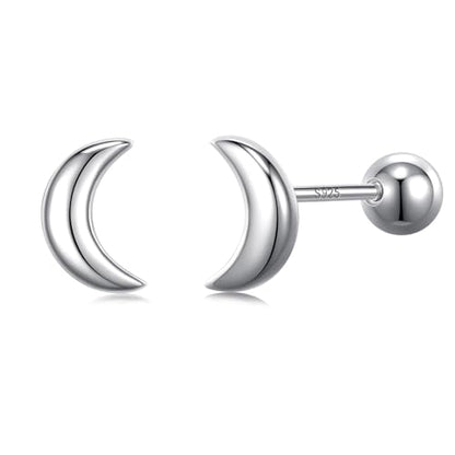 JSGEMSLEE Hypoallergenic 925 Sterling Silver Stud Earrings for Women With Screw Back Small Butterfly Heart Flower Earrings for Girls Tragus Cartilage Jewelry Gifts - color: moon