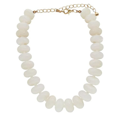 We We Chunky Colorful Beaded Necklace for Women Large Boho Statement Bead Chokers Necklaces Turquoise Blue Big Beads Jewelry Neck Summer Beach - color: beige