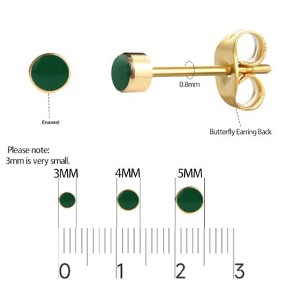 12 Pairs 18K Gold Plated Surgical Stainless Steel Stud Earring Cubic Zirconia CZ Multicolor Birthstone Stud Earrings Set - style: gold enamel 5mm