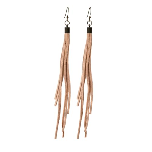 Handmade Genuine Leather Earrings for Women – Long Teardrop Boho Dangles, Lightweight Statement Fashion Jewelry - style: Springs-Beige
