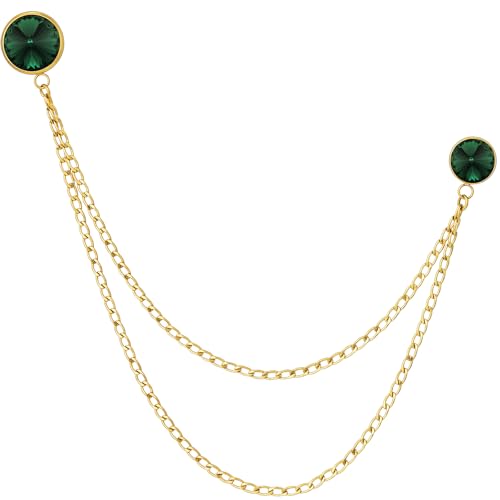 HAWSON Birthstone Brooch Pin for Men with Hanging Chain & Crystal, Mens Gold Tone Lapel Pin for Wedding/Birthday/Party Dress Suits Accessories - color: May Emerald