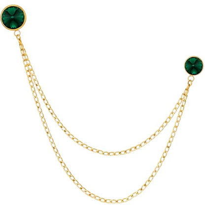 HAWSON Birthstone Brooch Pin for Men with Hanging Chain & Crystal, Mens Gold Tone Lapel Pin for Wedding/Birthday/Party Dress Suits Accessories - color: May Emerald