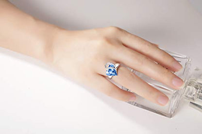 Leafael Infinity Love Women's Adjustable Crystal Heart Ring with Birthstone Crystals Healing Stones, Jewelry Gifts for Women, Birthdays Valentine's Day, Silver-Tone, Open End, Size 6.5-8 - color: 06-March & December-Honesty-Denim Blue