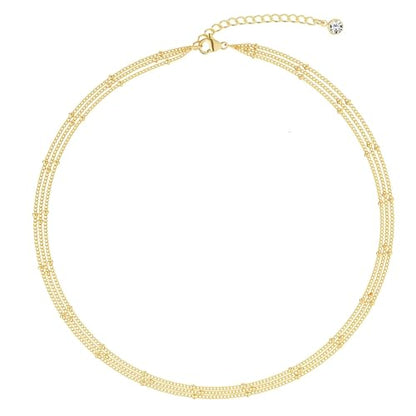 CHESKY 14K Gold Plated Silver Dainty Satellite Choker Necklace for Women | Layered Beaded Chain Necklace, Thin Choker Jewelry, Dainty Gold necklace, Minimalist Trendy Jewelry, Daily Gift for Women - style: 3beads-gold