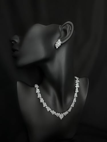 Bride Jewelry Set Silver Crystal Wedding Necklace Earrings Bracelet Set - Bridal Rhinestone Brass Pendant Accessories for Women and Bridesmaids - style: Jewelry Set 01