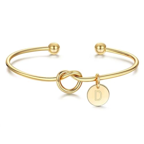 M MOOHAM Gold Initial Bracelets Gifts for Women Teen Girls - Dainty Tie the Knot Letter A-Z Initial Bracelet for Women 14K Gold Plated Cuff Bracelet Jewelry Personalized Bridesmaid Proposal Gifts - style: D - 14K Gold Plated