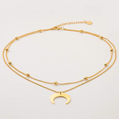 BaubleStar Crescent Pendant Necklace Layering Titanium Chain Choker for Women - color: Gold
