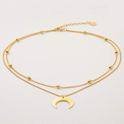 BaubleStar Crescent Pendant Necklace Layering Titanium Chain Choker for Women - color: Gold