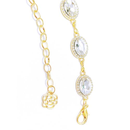 Womens Chain Belt with Jewelry Inlaid Thin Waistband Fashion Waist Belts for Dress Jeans - color: White