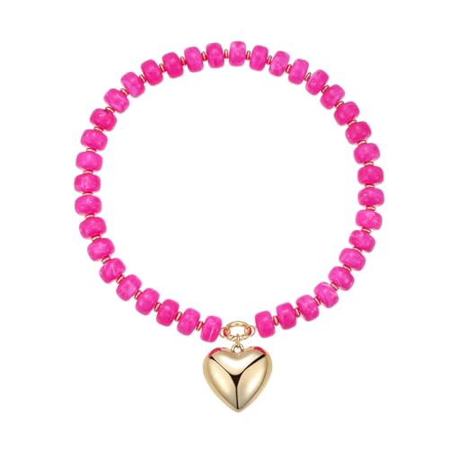 Chunky Heart Necklaces for Women Colorful Resin Beaded Necklaces for Women Gold Puffy Heart Statement Necklace Trendy Acrylic Choker Jewelry Gift - color: B-Rose red