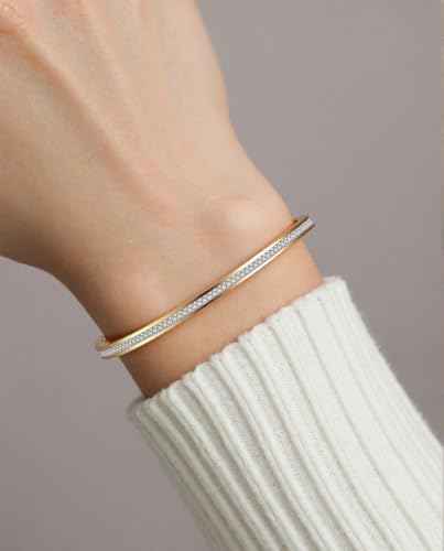 MYNENEY Womens Bracelets Stainless Steel Pave Cubic Zironia Stackable - color: 1 Row Crystal Gold, size: 7 Inch