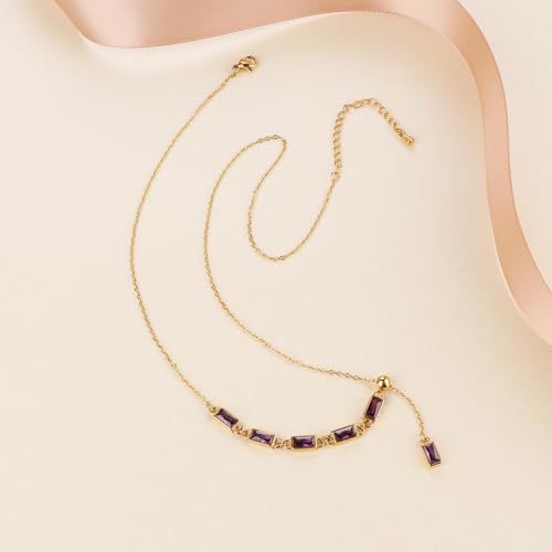 Emerald Cut Y Shaped Necklace for Women 18K Gold Plated Double Layered Y Lariat Necklace Jewelry Gift - color: Style9-Purple
