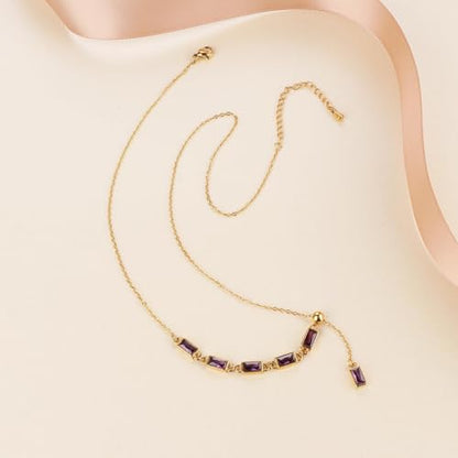 Emerald Cut Y Shaped Necklace for Women 18K Gold Plated Double Layered Y Lariat Necklace Jewelry Gift - color: Style9-Purple
