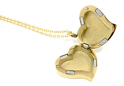 Amour Heart Pill Necklace - Polished Heart Locket with Strong Magnetic Closure - Medication Necklace - Keep Your Medication Securely with You at All Times - 26 Inch Chain - color: Gold