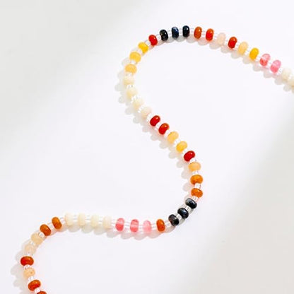 Colorful Beaded Choker Necklaces for Women | Large Natural Stone Bead, Boho Beach Necklace, Trendy Jewelry Gifts, 4 Style, 16+3 in - color: 01-Colorful-Brown
