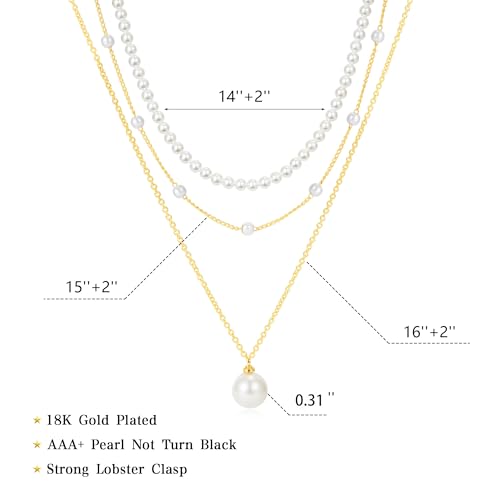 Pearl Necklaces for Women Trendy, 18K Gold/Silver Plated Layered Pearl Necklaces Dainty Pearls Choker Necklace and Earring Set Birthday Gifts for Mom Wife Daughter Sister Friends - color: Gold Pearl Necklace-3pcs