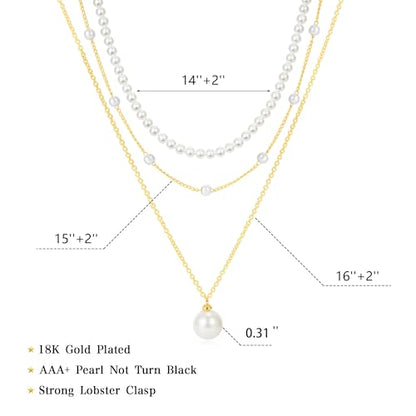 Pearl Necklaces for Women Trendy, 18K Gold/Silver Plated Layered Pearl Necklaces Dainty Pearls Choker Necklace and Earring Set Birthday Gifts for Mom Wife Daughter Sister Friends - color: Gold Pearl Necklace-3pcs