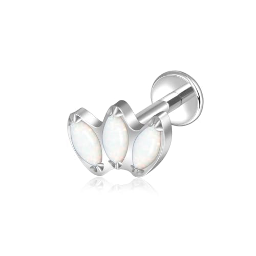 Lantine G23 Titanium Helix Piercing Jewelry Opal 16g Flat Back Stud Earrings Climber Labret Cartilage Tragus Daith Piercing Jewelry - color: White Opal, size: 16g 8mm