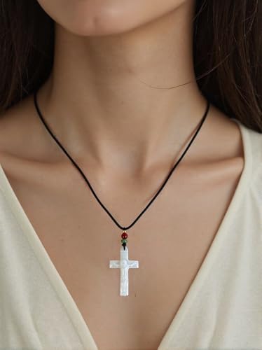 Natural Jade Cross Necklace for Men/Women Green Stone Healing Cross Pendant Necklace Christian Religious Spirit Jewelry Gift - color: B