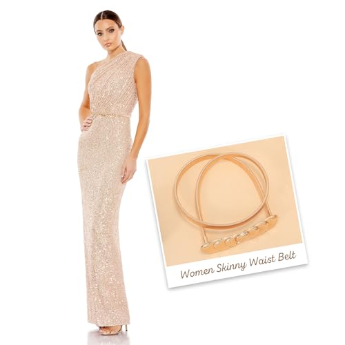 XZQTIVE 2 Pieces Women Skinny Metal Chain Waist Belt Stretchy Saree Cinch Belt for Dress Gold Sliver - color: 04 Smooth/Six-gold, size: Fit waist 34-37 in