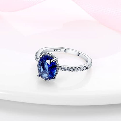KUNSIR 925 Silver Cubic Zirconia Ring Size 7-9 Wedding Band Sterling Silver Eternity Ring Modern Style - style: Blue Stone Ring