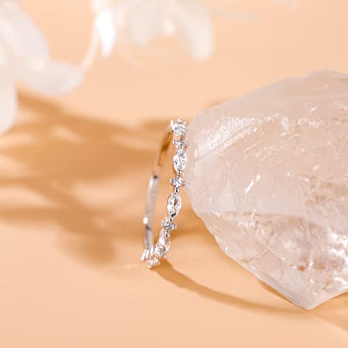 SHINYSO 14K Gold Plated Wedding Band for Women Thin Stacking Ring Half Cubic Zirconia Eternity Engagement Ring Size 4-10 - color: silver
