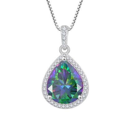 FJ Teardrop Pendant Necklace 925 Sterling Silver Birthstone Jewelry for Women - color: 06 June-Alexandrite-2