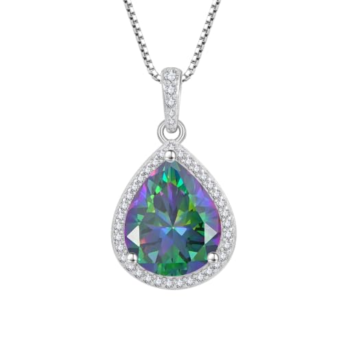 FJ Teardrop Pendant Necklace 925 Sterling Silver Birthstone Jewelry for Women - color: 06 June-Alexandrite-2