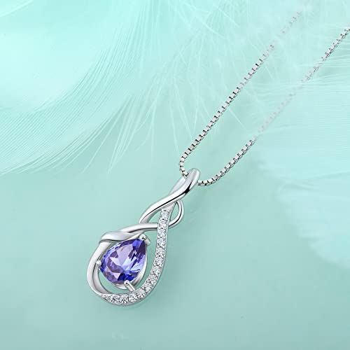 STARCHENIE Infinity Teardrop Necklace for Women 925 Sterling Silver Pendant Birthstone Jewelry - color: Silver-12-Dec-Tanzanite