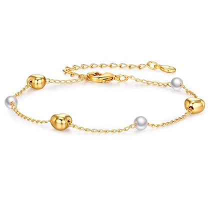 Gold Pearl Bracelet for Women, 18K Gold Plated Dainty Pearls Beaded Chain Bracelet Jewelry Gifts for Women - color: E-Gold 5