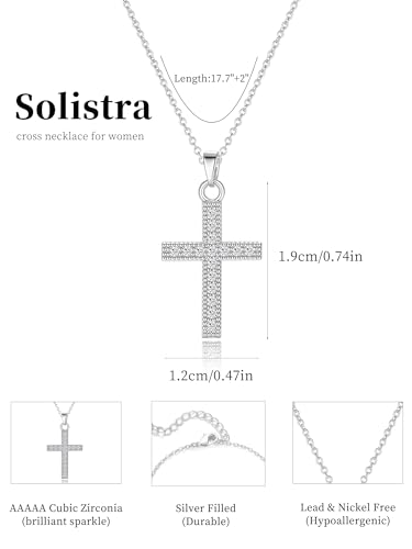 Cross Necklace for Women, 14K Gold Plated Cubic Zirconia Cross Pendant Necklace, Trendy Christian Jewelry Gifts for Baptism First Communion Christmas - color: Style J - Silver