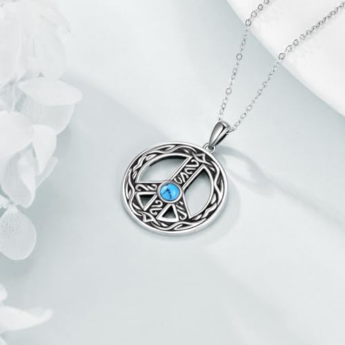 VONALA Sterling Silver Necklace Moss Agate/Turquoise/Larimar/Aquamarine/Opal/Black Onyx/Rose Quartz/Moonstone Pendant Teardrop Necklace Jewelry Gift for Women - style: Peace Sign